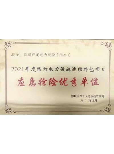 祥龙电力荣获郑开大道市政管理处2021年度路灯电力设施运维外包项目