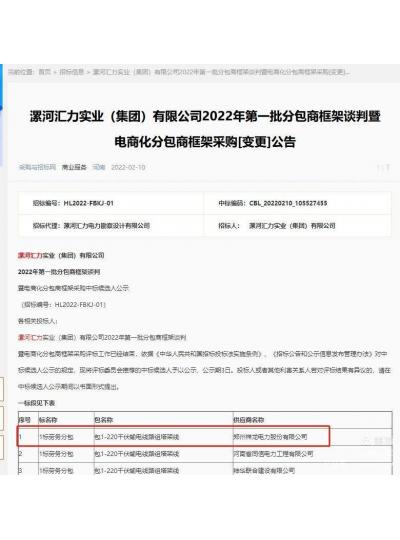 我公司入围漯河汇力2022年分包商框架采购